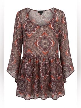 AB Studio Red and Brown Paisley Blouse XL